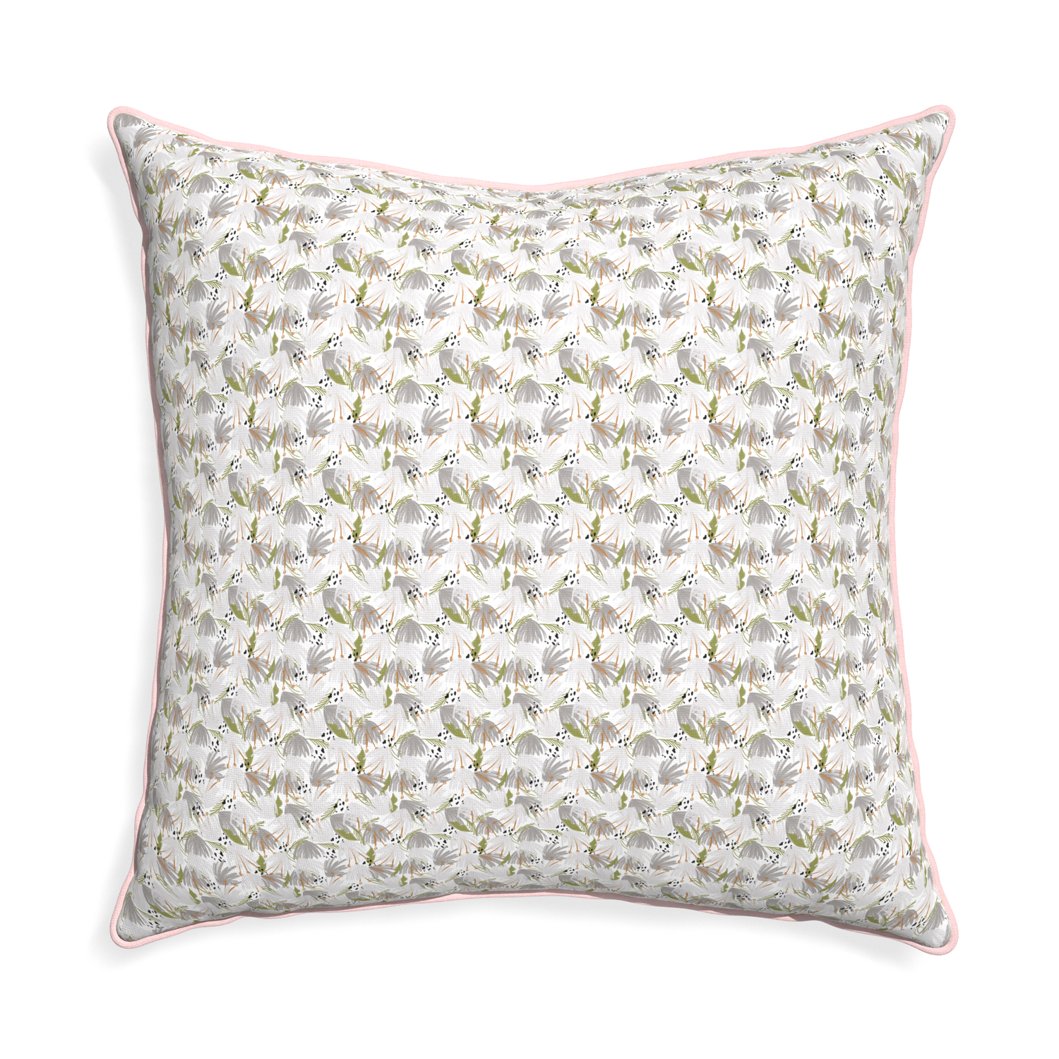 Euro-sham eden grey custom grey floralpillow with petal piping on white background