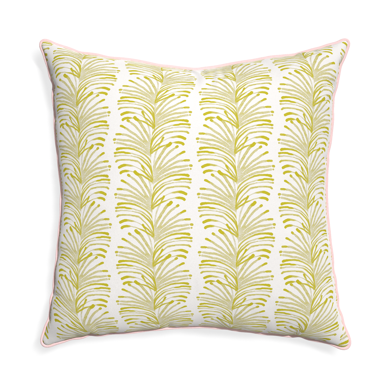 Euro-sham emma chartreuse custom yellow stripe chartreusepillow with petal piping on white background