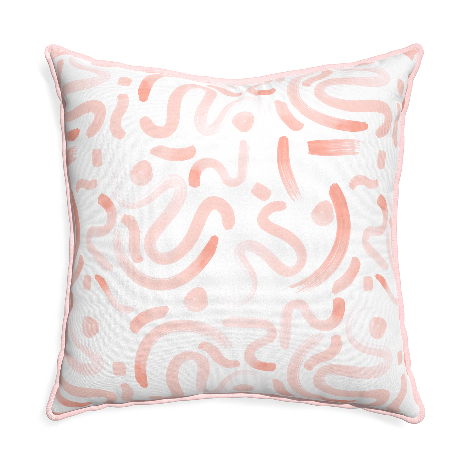 Euro-sham hockney pink custom pink graphicpillow with petal piping on white background