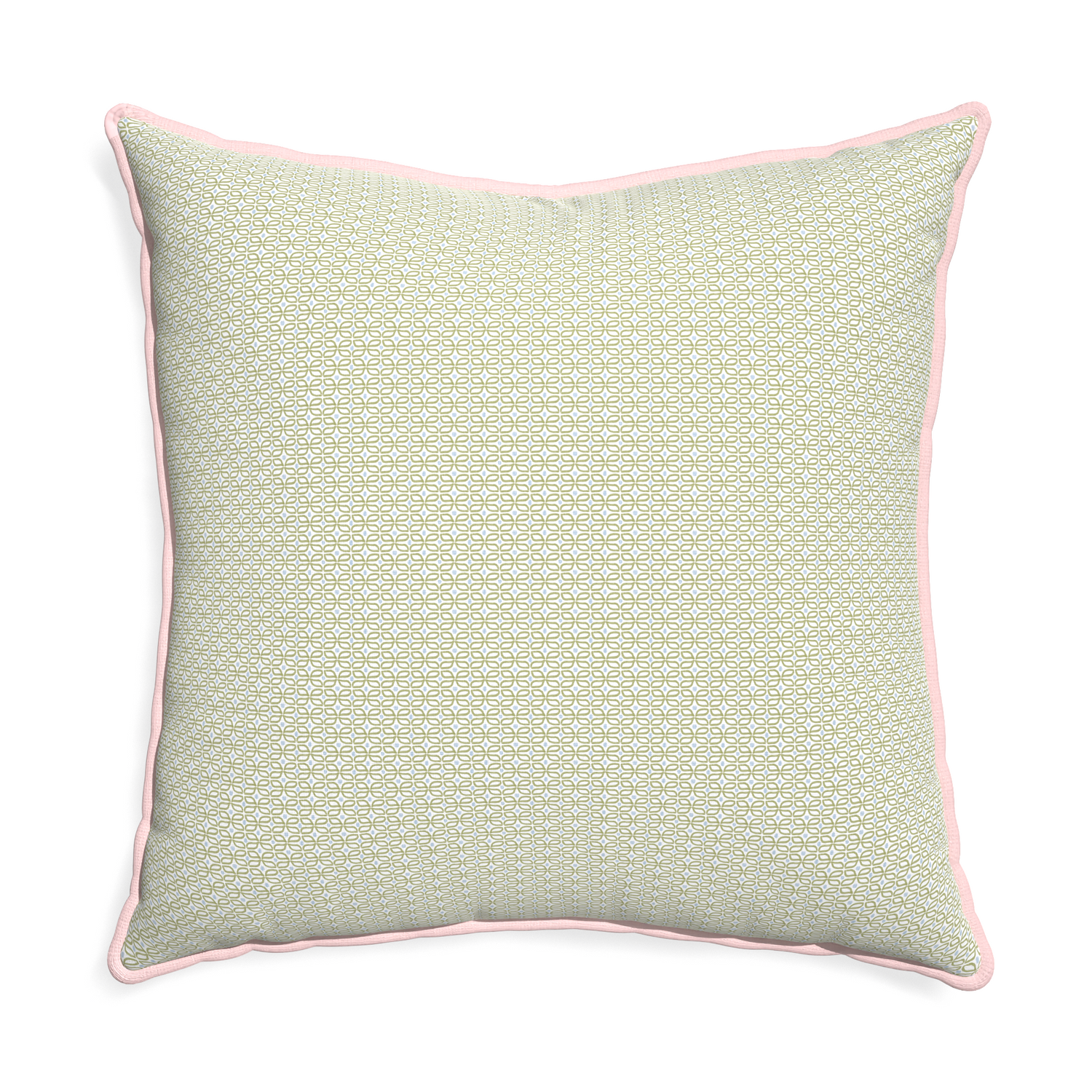 Euro-sham loomi moss custom moss green geometricpillow with petal piping on white background