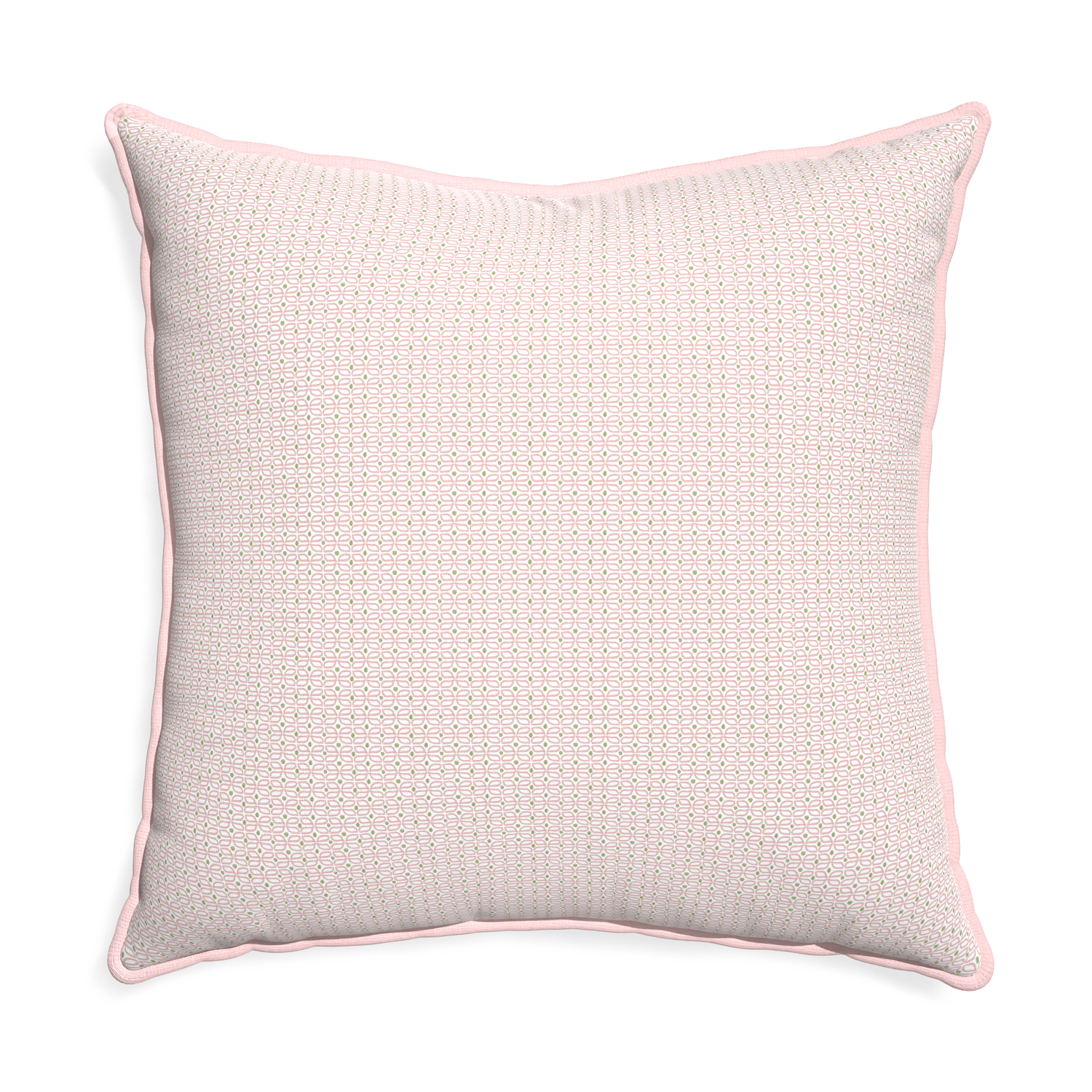 Euro-sham loomi pink custom pink geometricpillow with petal piping on white background