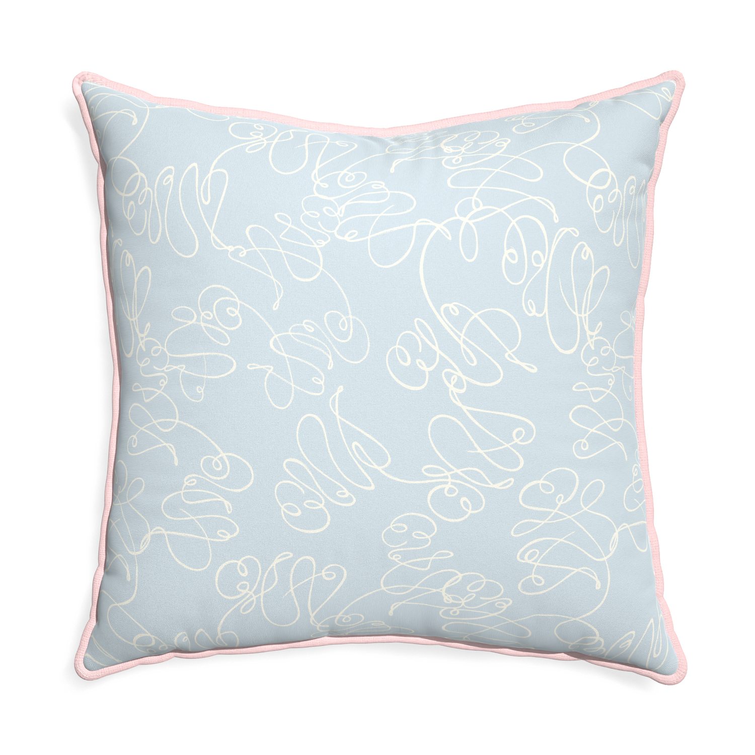 Euro-sham mirabella custom powder blue abstractpillow with petal piping on white background