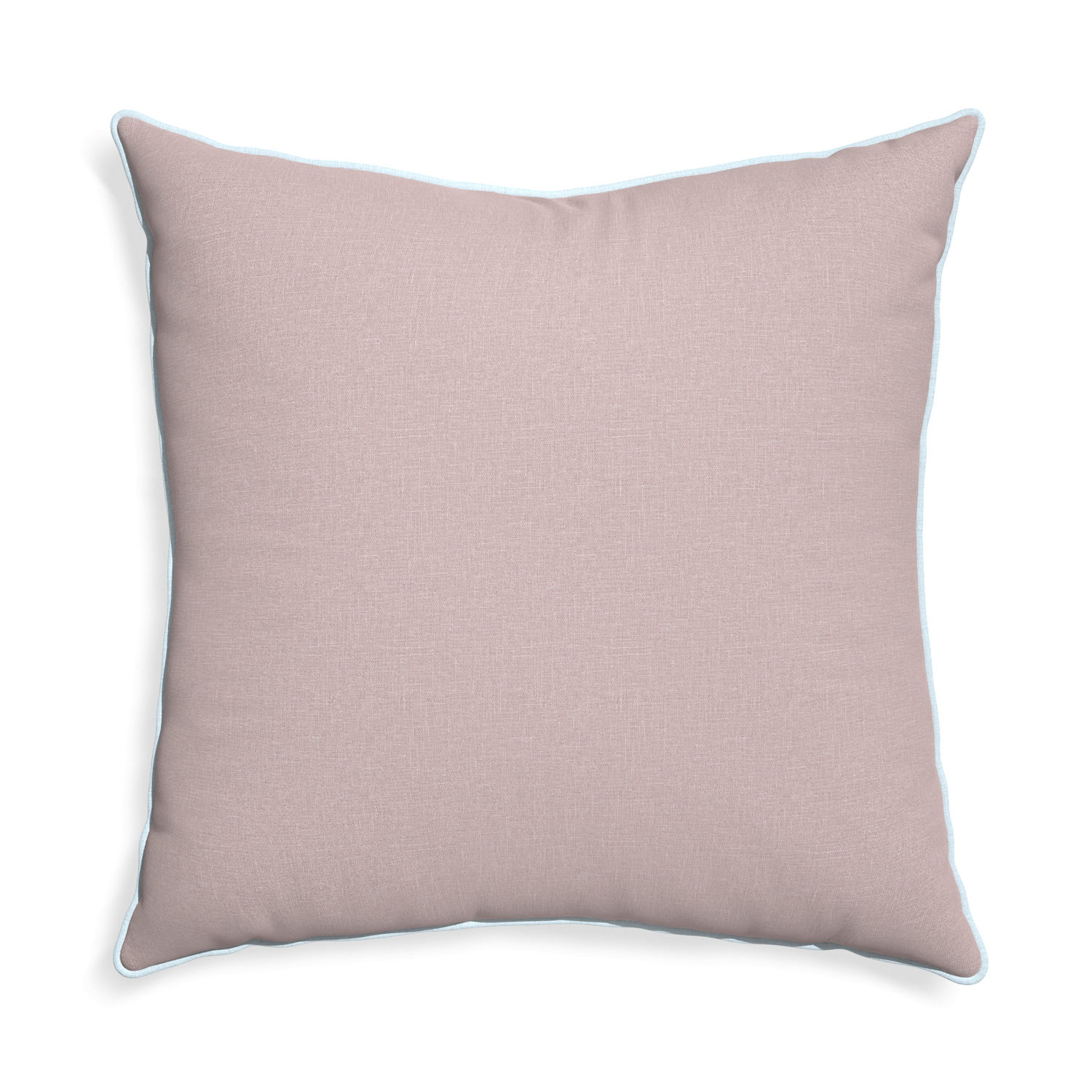 Euro-sham orchid custom mauve pinkpillow with powder piping on white background