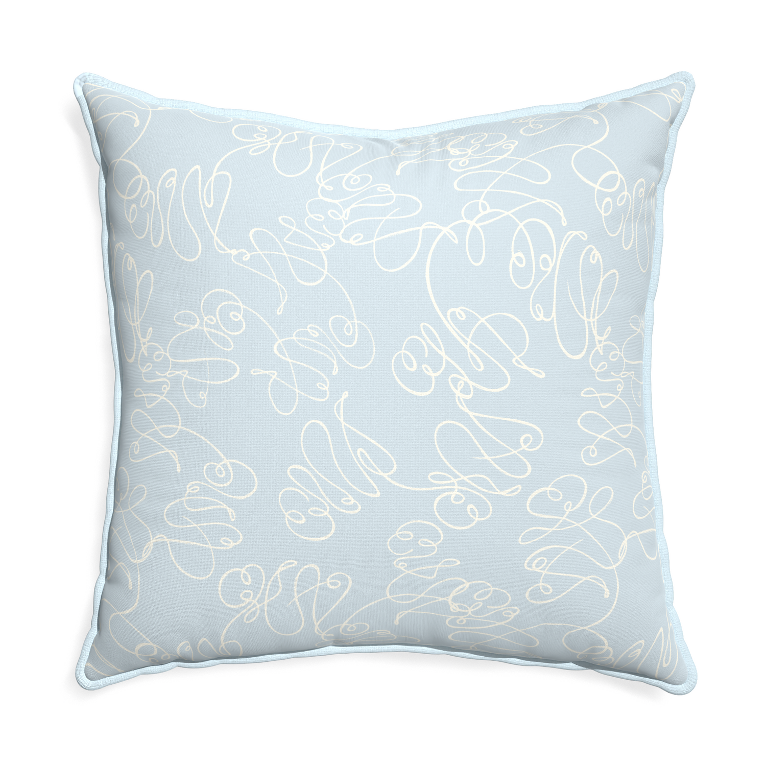 Euro-sham mirabella custom powder blue abstractpillow with powder piping on white background