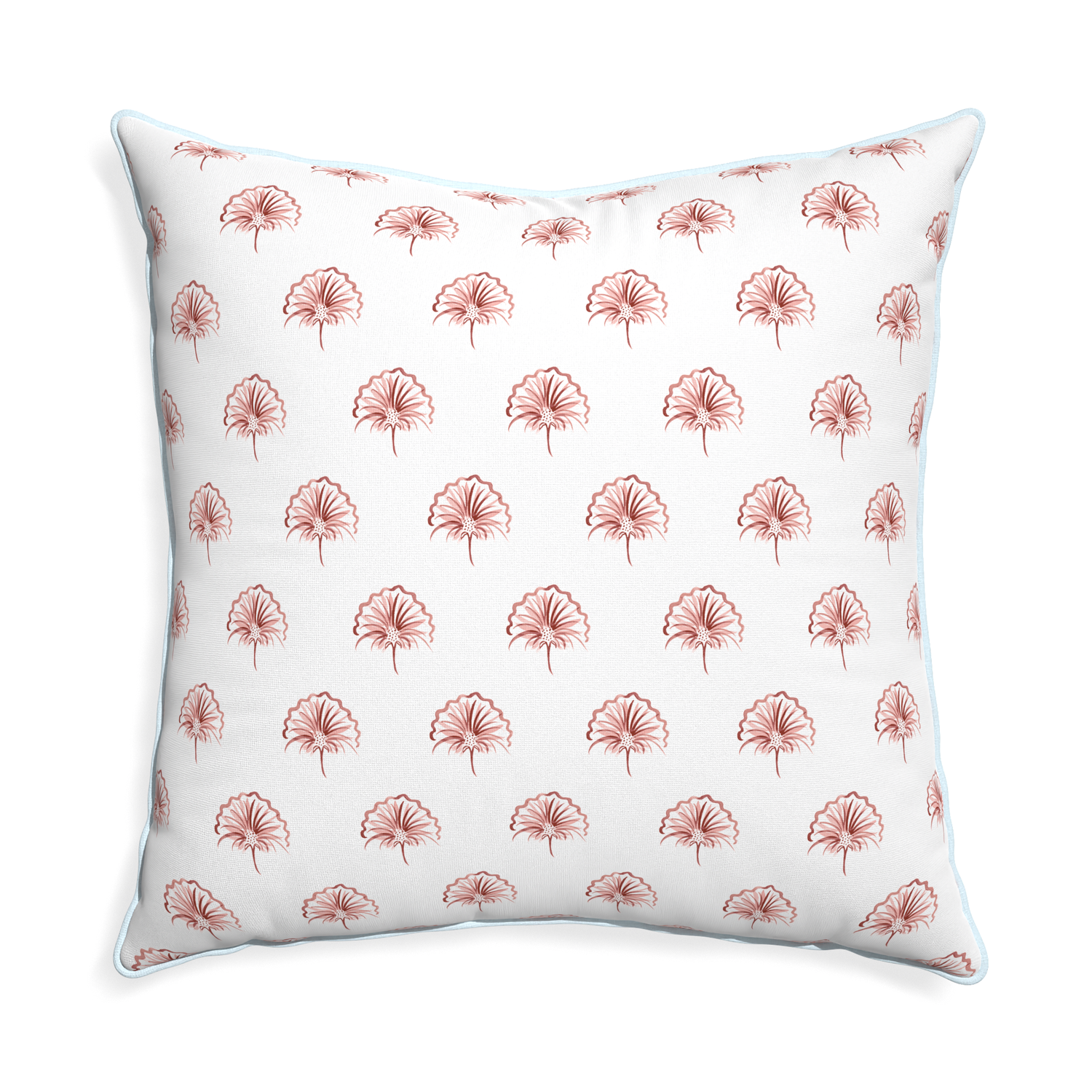 Euro-sham penelope rose custom floral pinkpillow with powder piping on white background