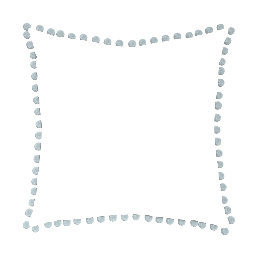 Euro-sham ruby moss custom pillow with powder pom pom on white background