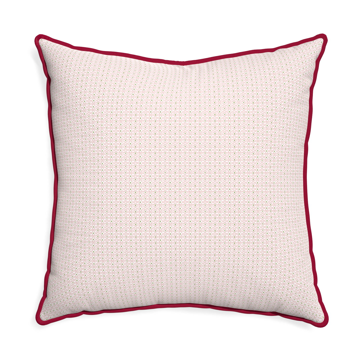 Euro-sham loomi pink custom pink geometricpillow with raspberry piping on white background