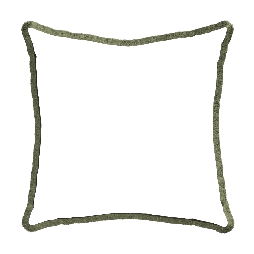 Euro-sham ruby moss custom pillow with sage fringe on white background