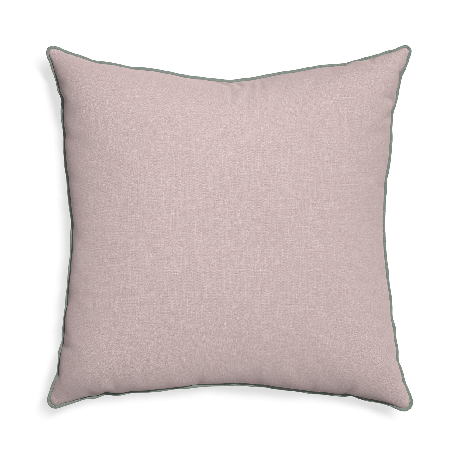Euro-sham orchid custom mauve pinkpillow with sage piping on white background