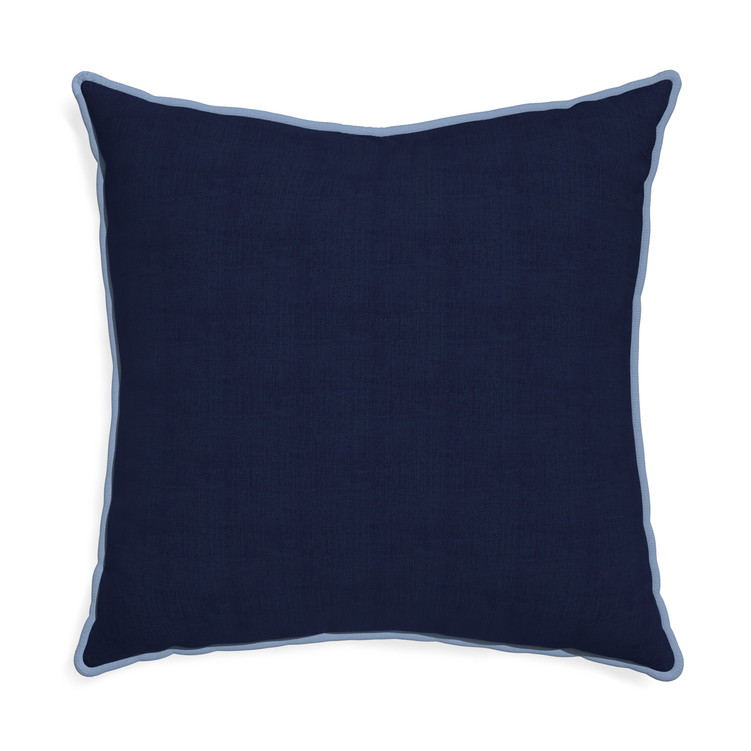 Euro-sham midnight custom navy bluepillow with sky piping on white background