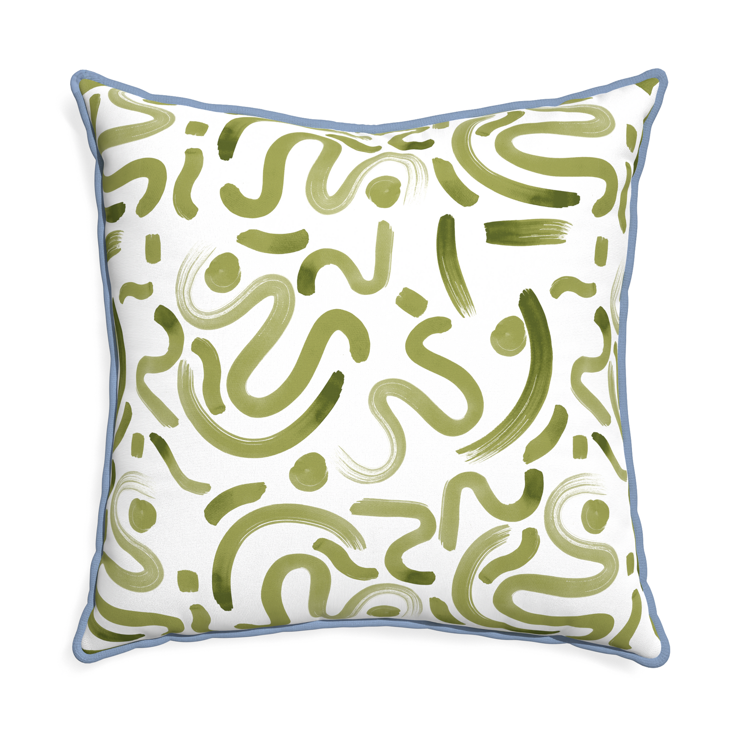 Euro-sham hockney moss custom moss greenpillow with sky piping on white background