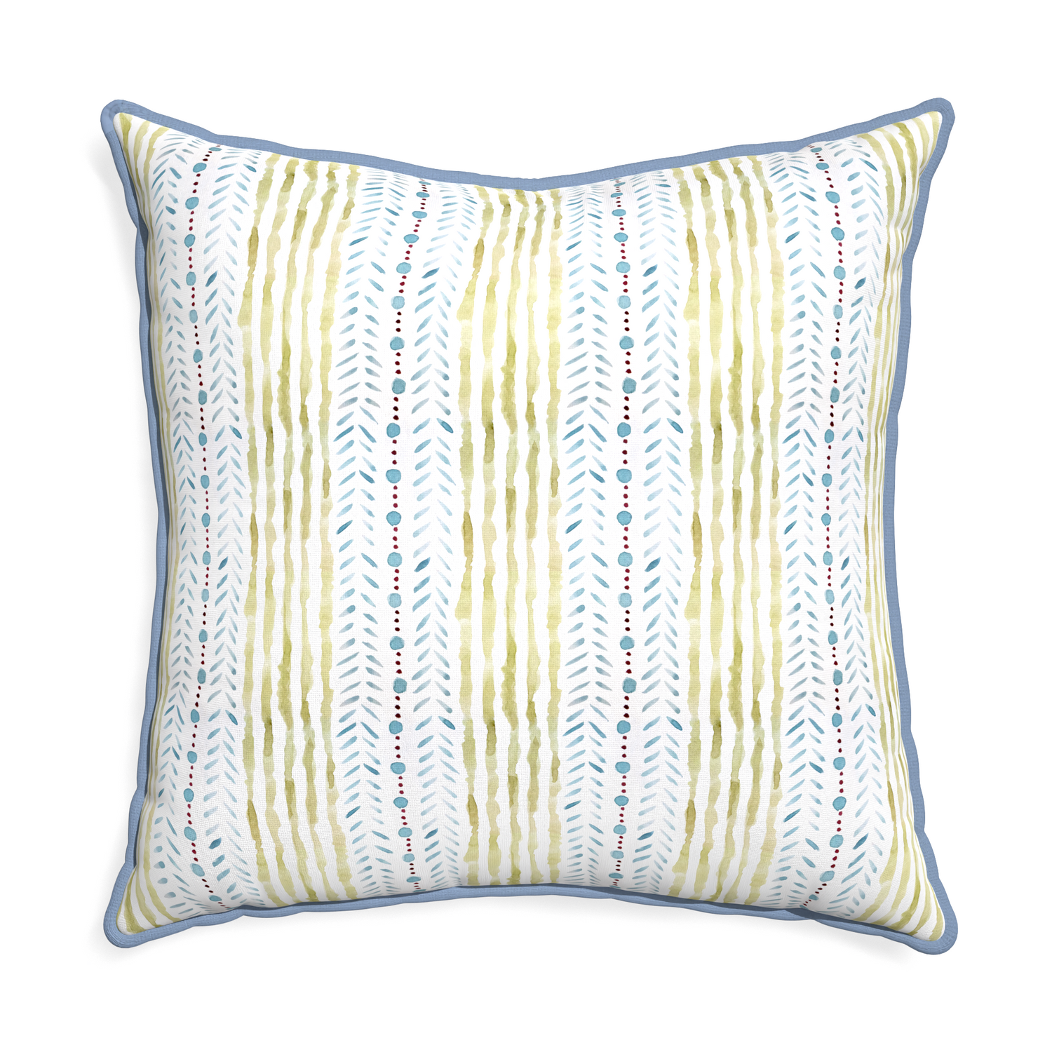 Euro-sham julia custom blue & green stripedpillow with sky piping on white background
