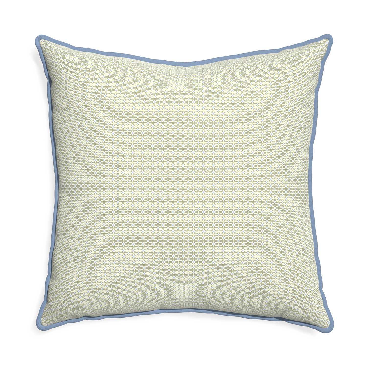 Euro-sham loomi moss custom moss green geometricpillow with sky piping on white background