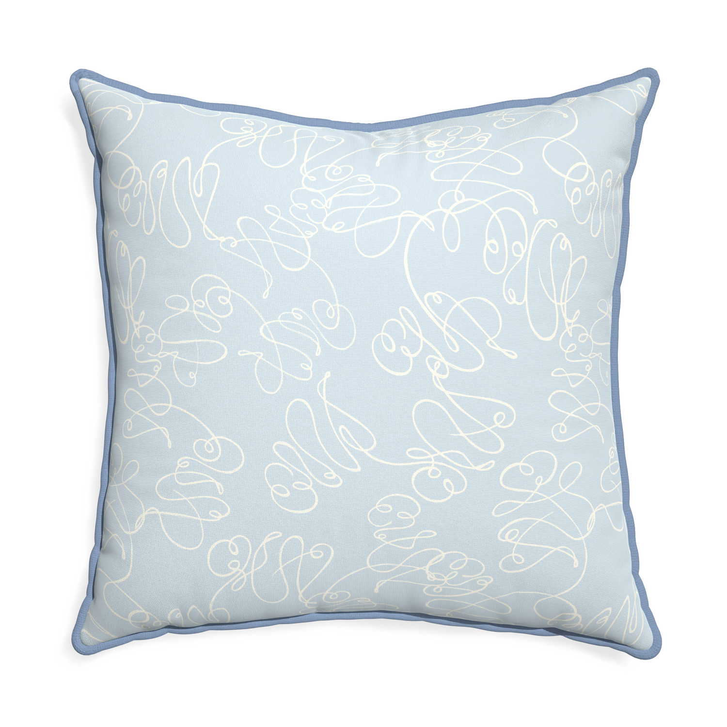 Euro-sham mirabella custom powder blue abstractpillow with sky piping on white background