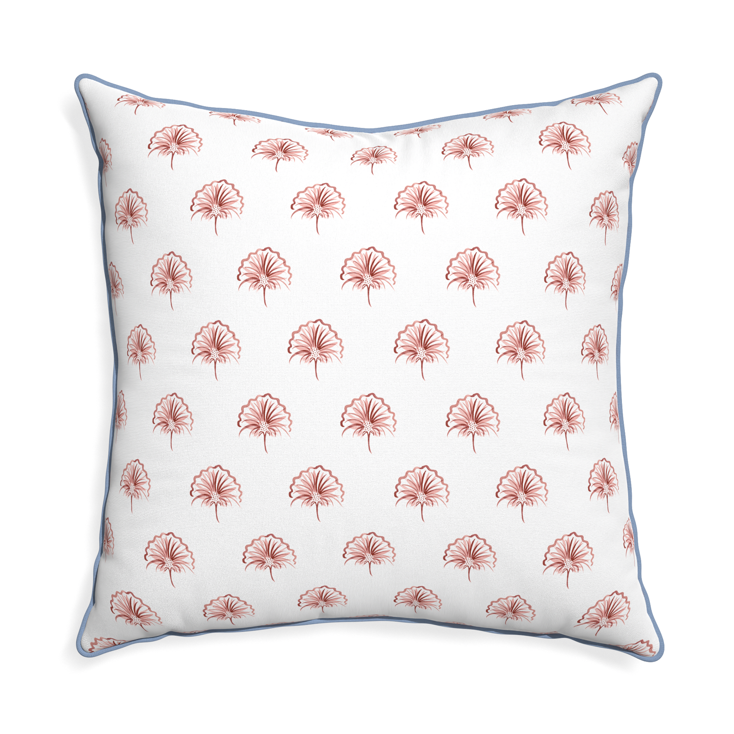 Euro-sham penelope rose custom floral pinkpillow with sky piping on white background
