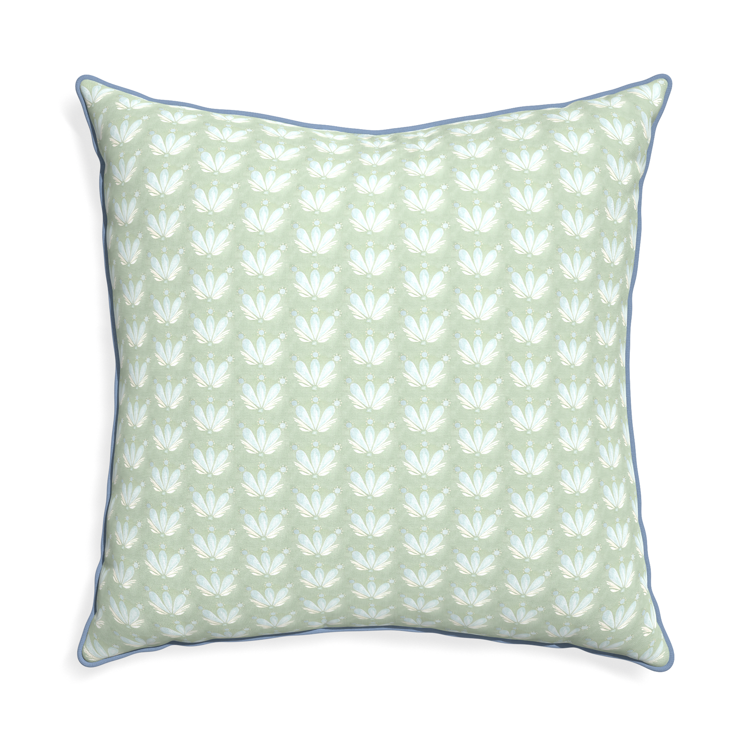 Euro-sham serena sea salt custom blue & green floral drop repeatpillow with sky piping on white background