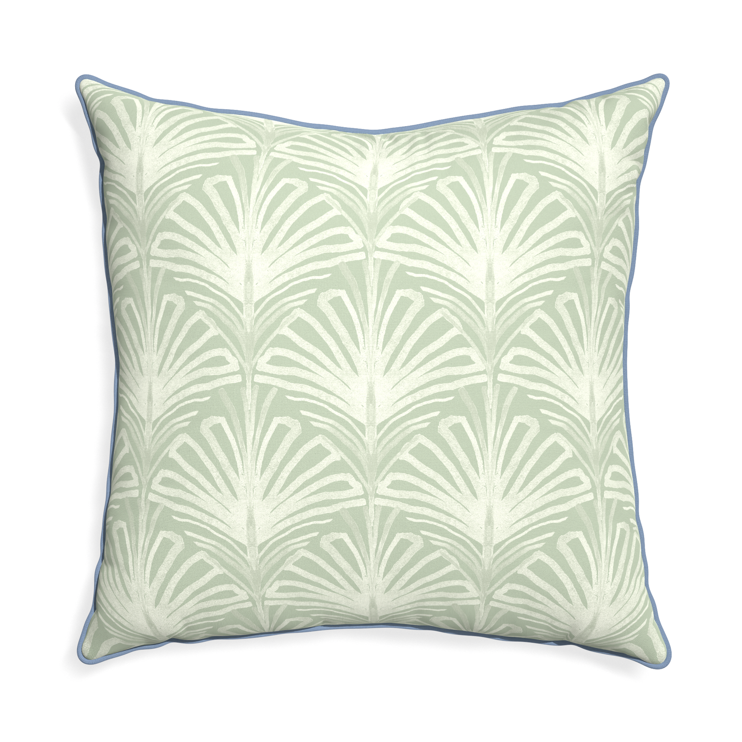 Euro-sham suzy sage custom sage green palmpillow with sky piping on white background