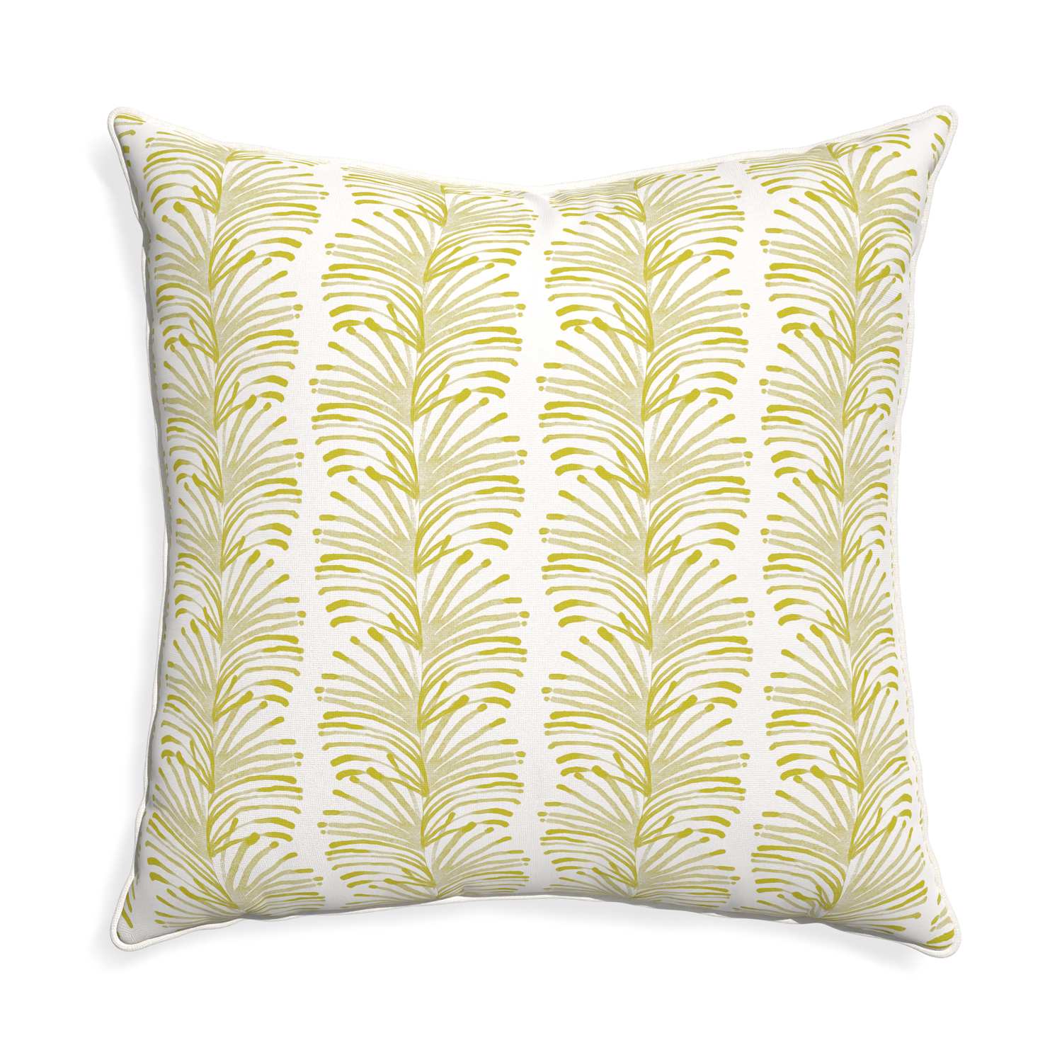 Euro-sham emma chartreuse custom yellow stripe chartreusepillow with snow piping on white background