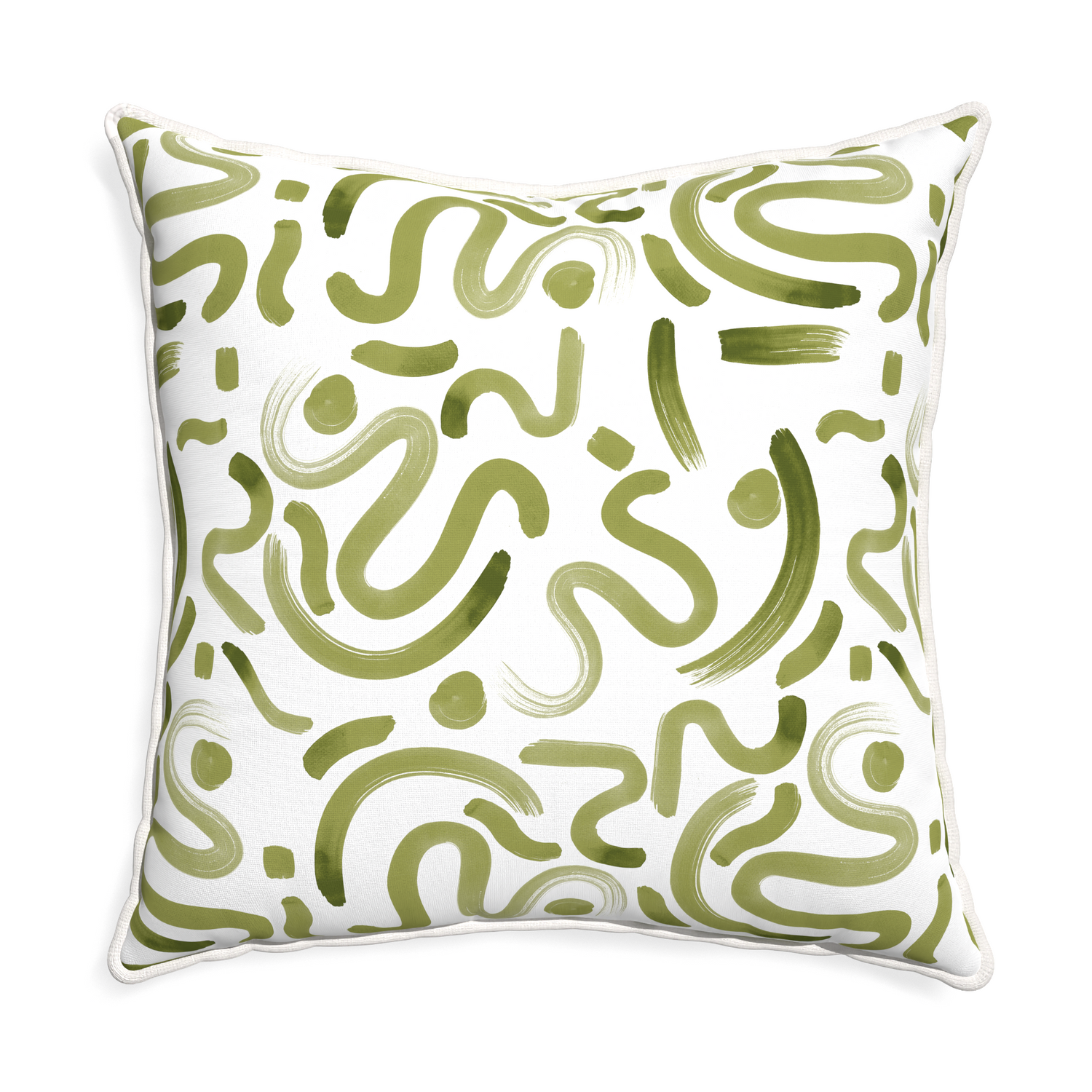 Euro-sham hockney moss custom moss greenpillow with snow piping on white background