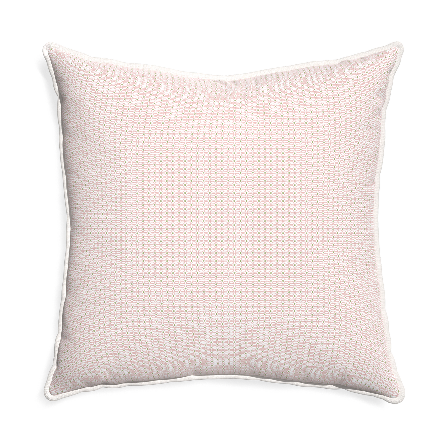 Euro-sham loomi pink custom pink geometricpillow with snow piping on white background