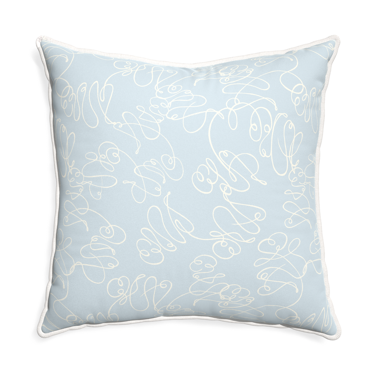 Euro-sham mirabella custom powder blue abstractpillow with snow piping on white background