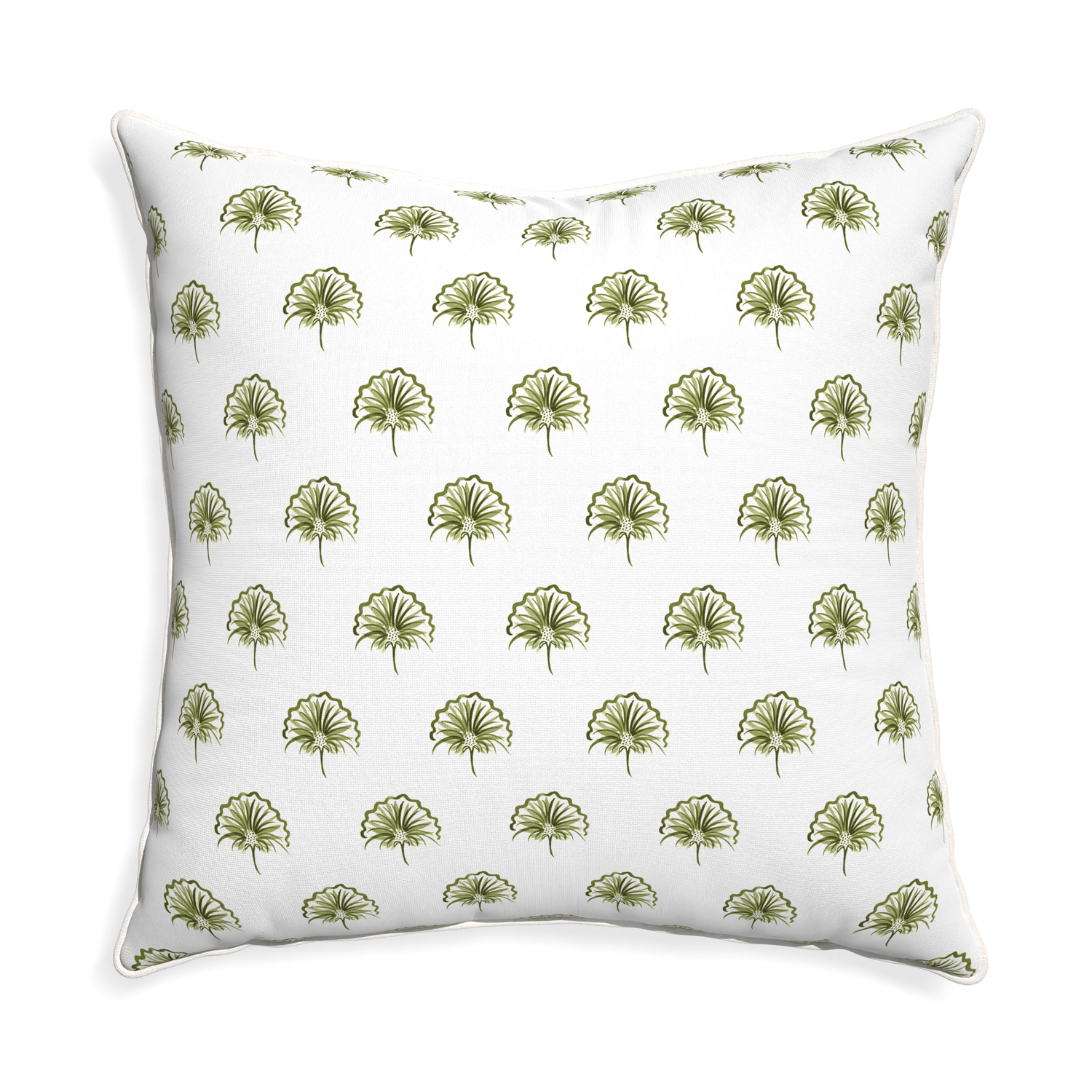 Euro-sham penelope moss custom green floralpillow with snow piping on white background