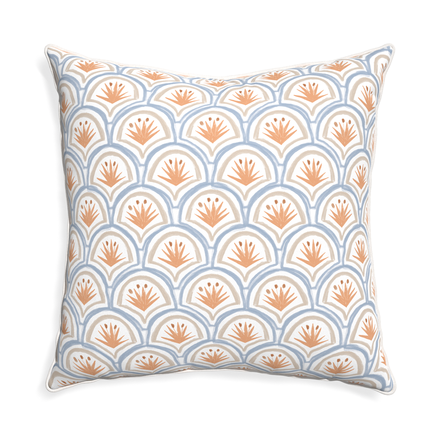 Euro-sham thatcher apricot custom art deco palm patternpillow with snow piping on white background