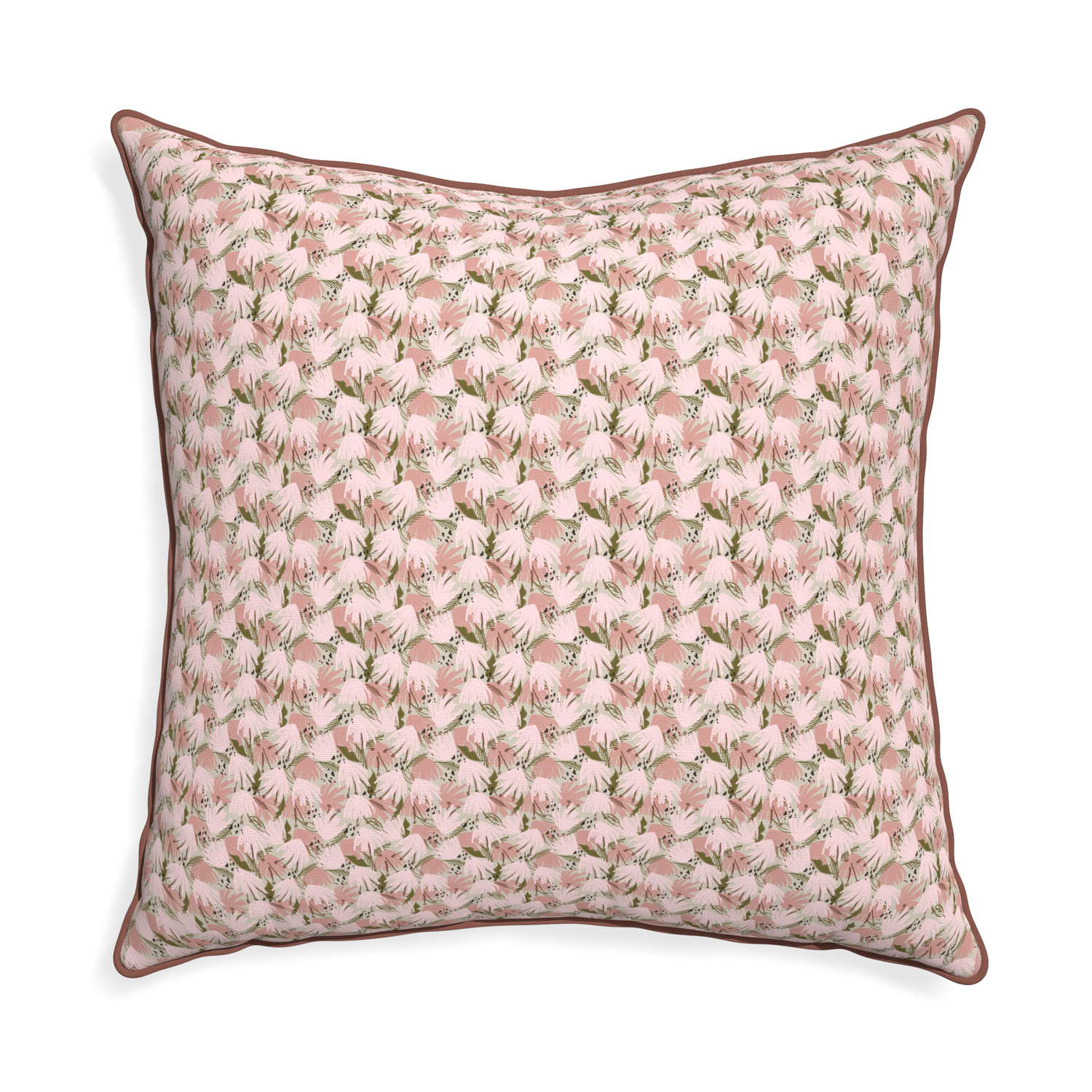 Euro-sham eden pink custom pink floralpillow with w piping on white background
