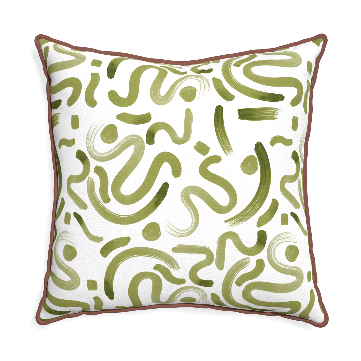 Euro-sham hockney moss custom moss greenpillow with w piping on white background