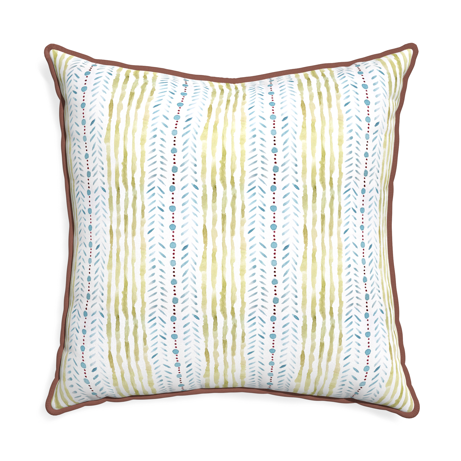 Euro-sham julia custom blue & green stripedpillow with w piping on white background