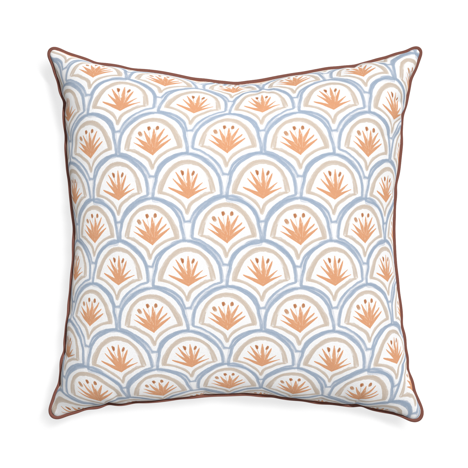 Euro-sham thatcher apricot custom art deco palm patternpillow with w piping on white background