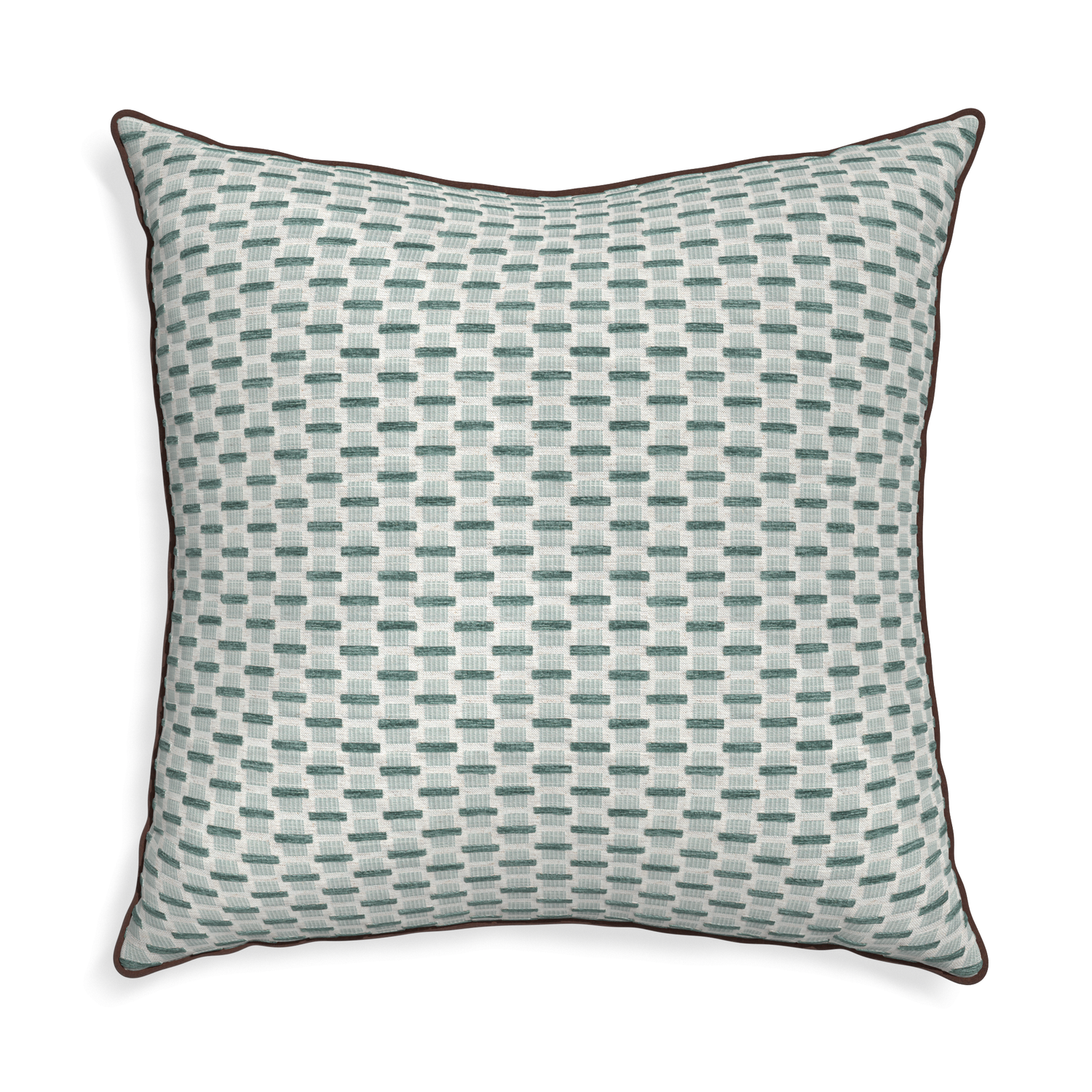 Euro-sham willow mint custom green geometric chenillepillow with w piping on white background