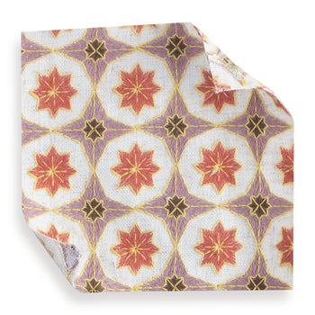 Hayes Coral fabric swatch with bold geometric pattern in coral and muted purple, perfect for custom Pepper Home designs.