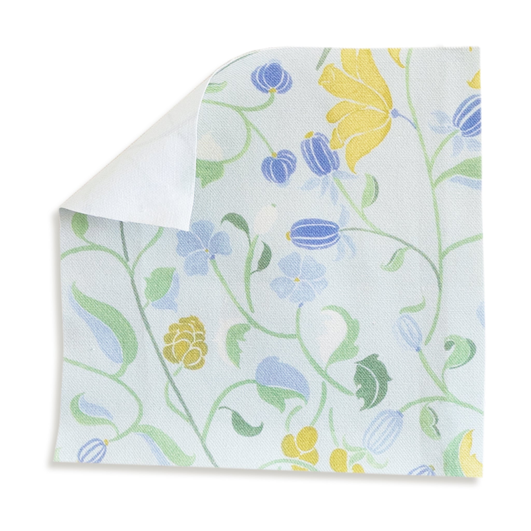 Lulie Eggshell fabric featuring a verdant hand-painted floral pattern for custom Pepper Home sheer curtains.