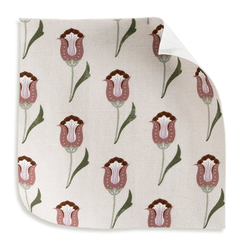 Annabelle Orchid fabric featuring a classic tulip motif in soft pink and green by Pepper Home, custom-made for elegance.
