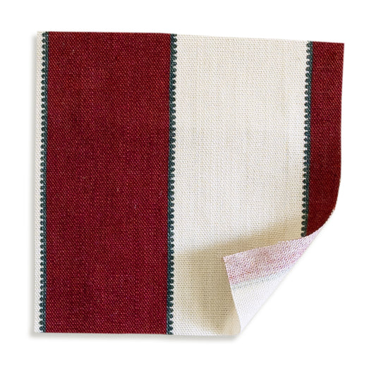 Florence Bordeaux fabric swatch with bold red and cream stripes, perfect for custom Pepper Home furnishings.