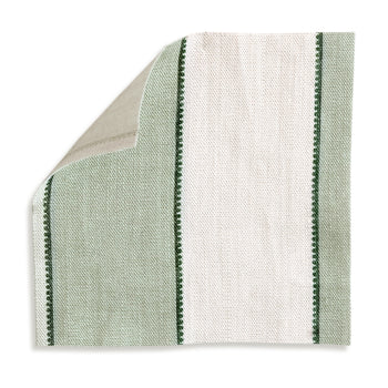 Florence Eucalyptus fabric swatch showing custom linen with green and white stripes for Pepper Home products.