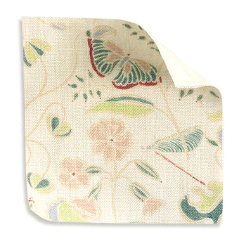 Gemma Pear Tailored Pleat fabric swatch with floral and butterfly design from Pepper Home custom curtains collection