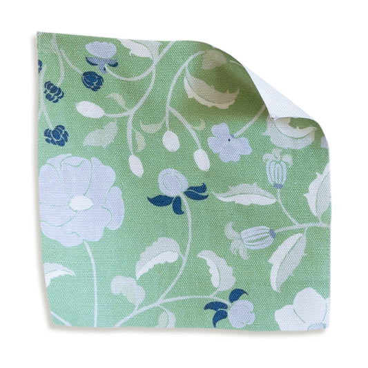 Lulie Parsley Tailored Pleat fabric swatch with custom floral design for made-to-order Pepper Home curtains.