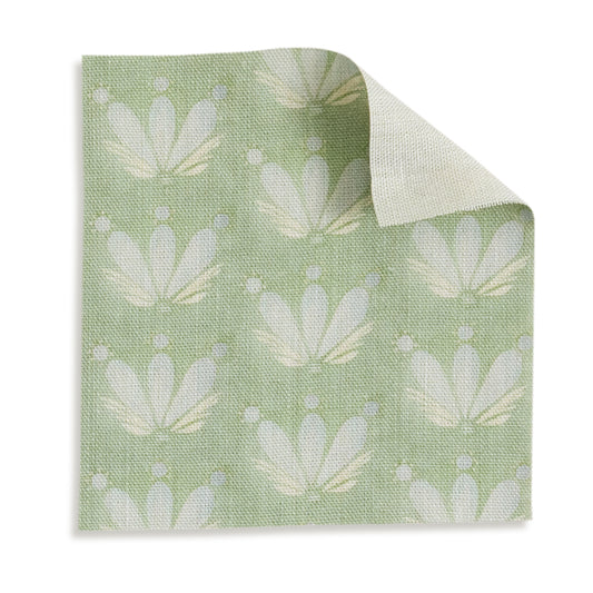 Test Curtain Serena in soft sage with floral seashell pattern, custom made-to-order from Pepper Home for a coastal charm.