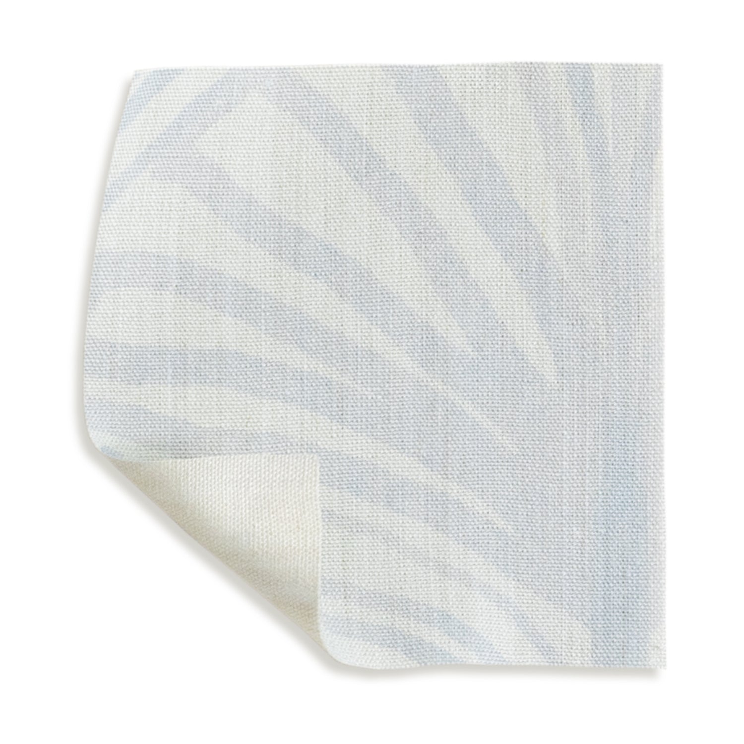 Suzy Sky fabric swatch featuring hand-painted palm motifs in soft sky-blue from Pepper Home custom curtains collection.