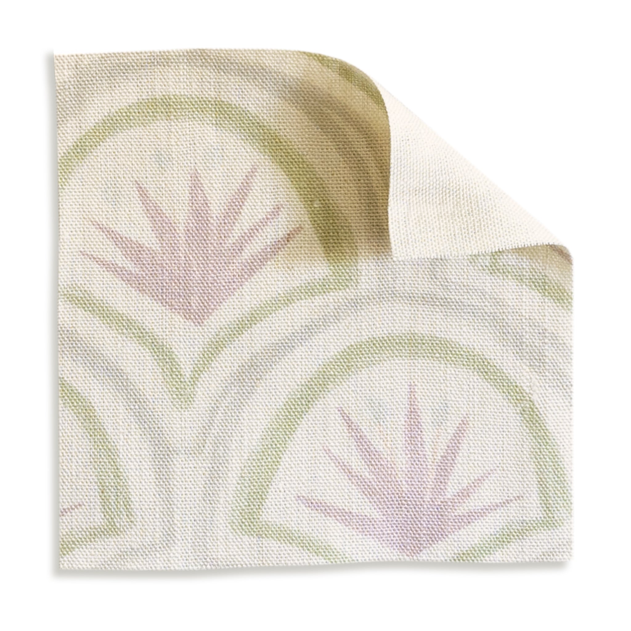 Thatcher Rose fabric sample with custom soft sage and muted rose Art Deco fan motifs by Pepper Home.