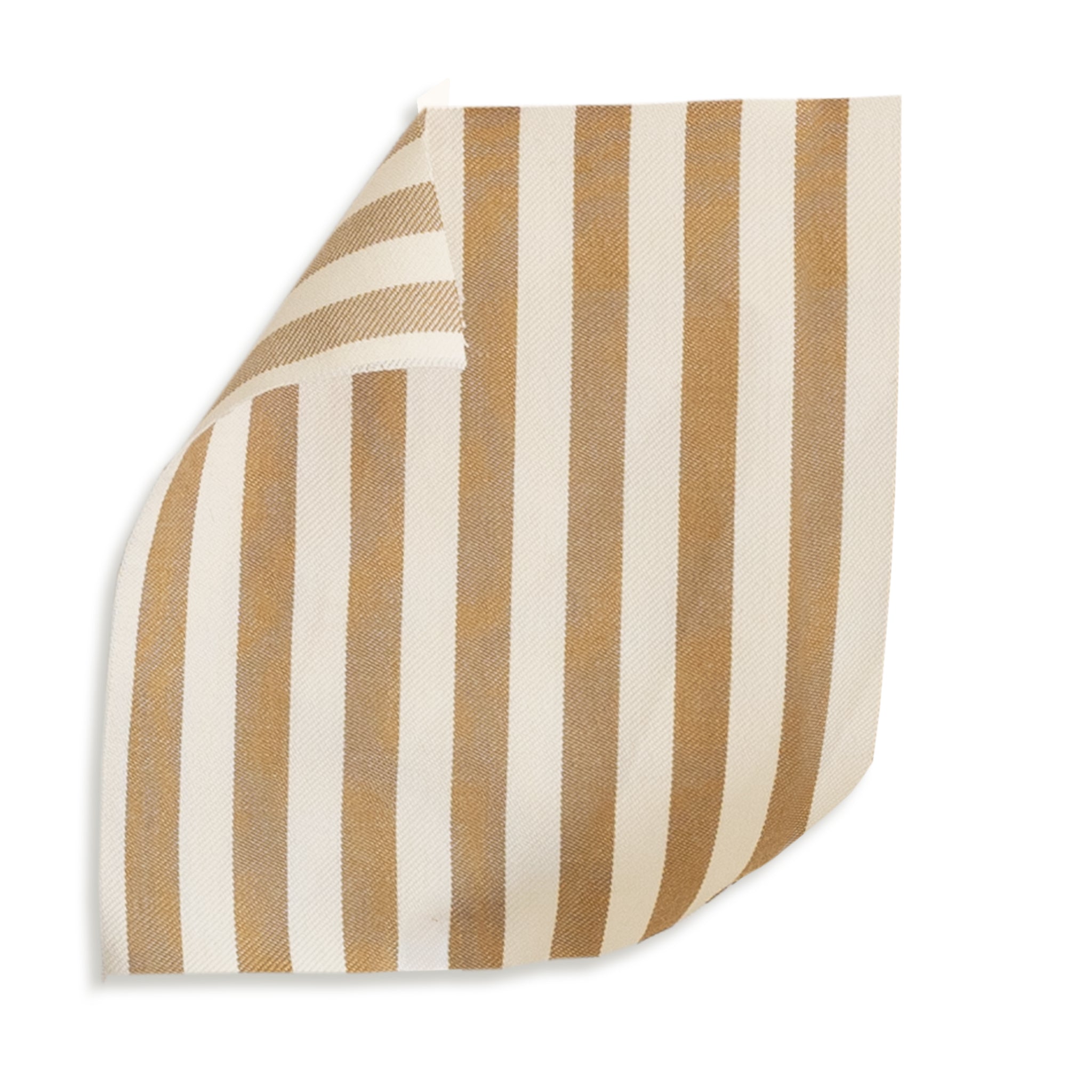 Louisa Camel Vertical fabric sample showing camel and cream vertical stripes, perfect for custom upholstery and home decor.