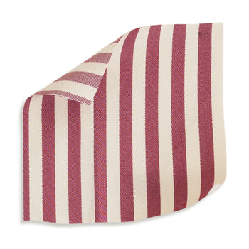 Louisa Cranberry Vertical fabric swatch with bold cranberry stripes, perfect for custom Pepper Home made-to-order decor.