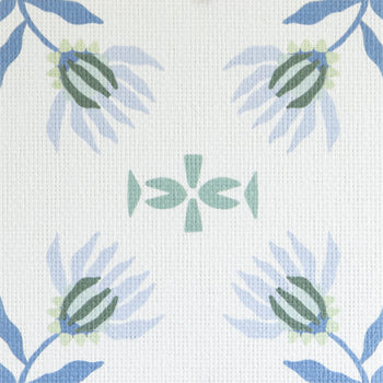 Blue & Green Floral Printed Grasscloth Wallpaper Swatch