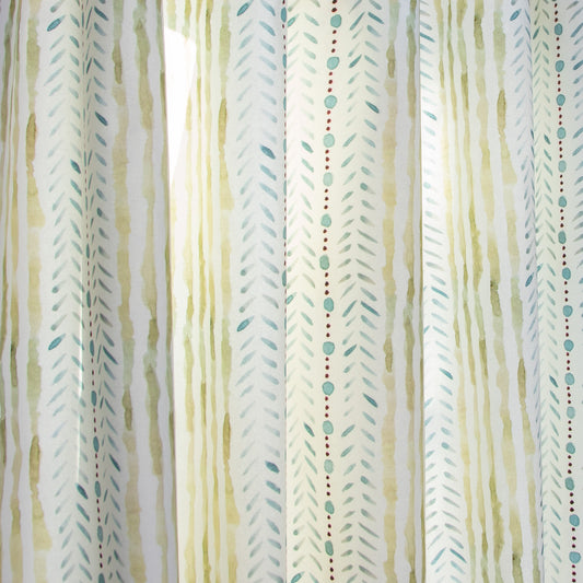 close up of Blue & Green Striped Printed Cotton fabric curtain