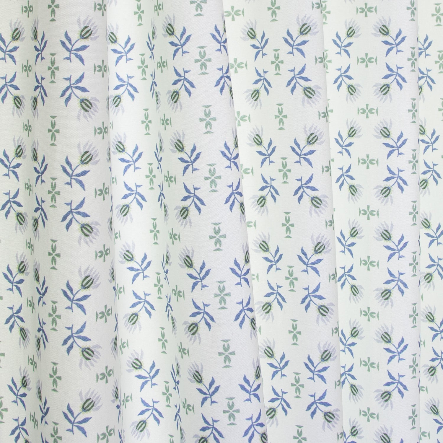 close up of Blue & Green Floral Printed curtain