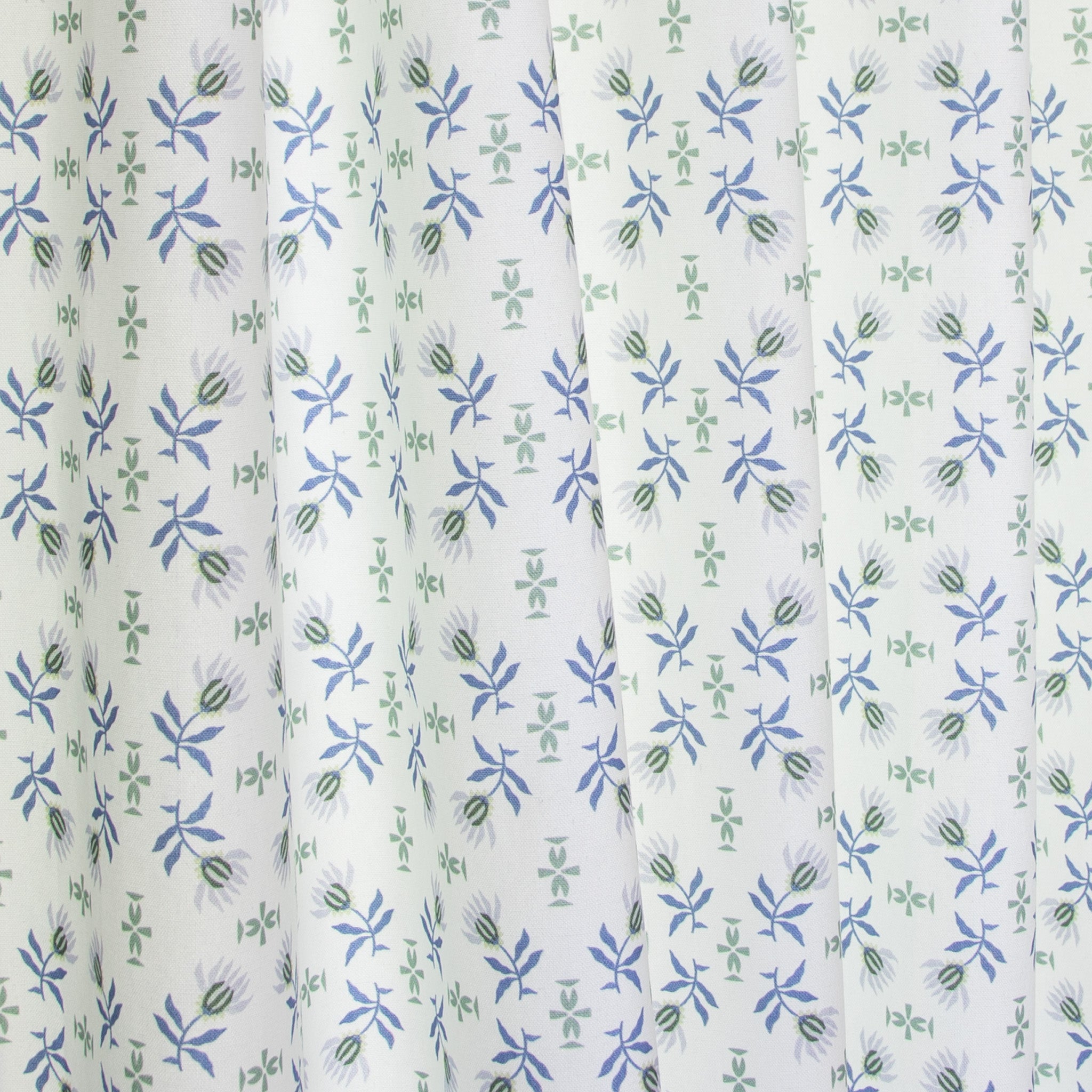 close up of Blue & Green Floral Printed curtain