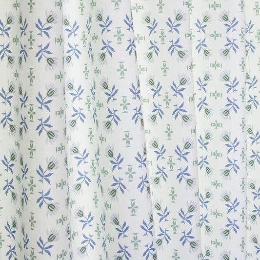 close up of Blue & Green Floral Printed curtain