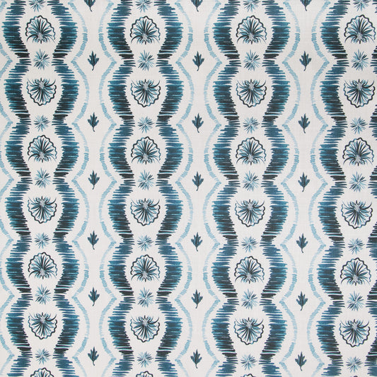 Blue Ikat Striped Linen Wallpaper